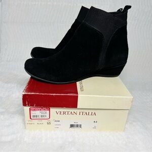 Vertan Italia ROSE Black Suede Genuine Leather Wedge Heel Flex Sole Ankle Boot